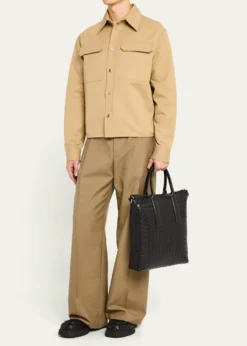 Bottega VenetaMen's Intrecciato Zip North-South Tote Bag