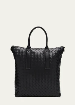 Bottega VenetaMen's Intrecciato Zip North-South Tote Bag