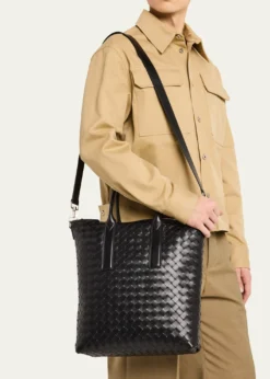 Bottega VenetaMen's Intrecciato Zip North-South Tote Bag