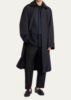 Bottega VenetaMen's Leather Intrecciato-Collar Overcoat