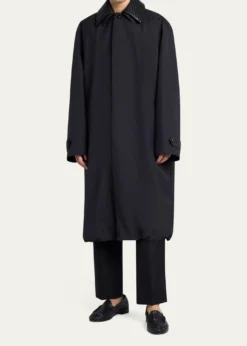 Bottega VenetaMen's Leather Intrecciato-Collar Overcoat