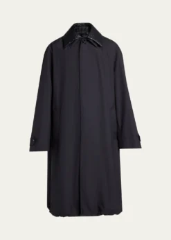 Bottega VenetaMen's Leather Intrecciato-Collar Overcoat