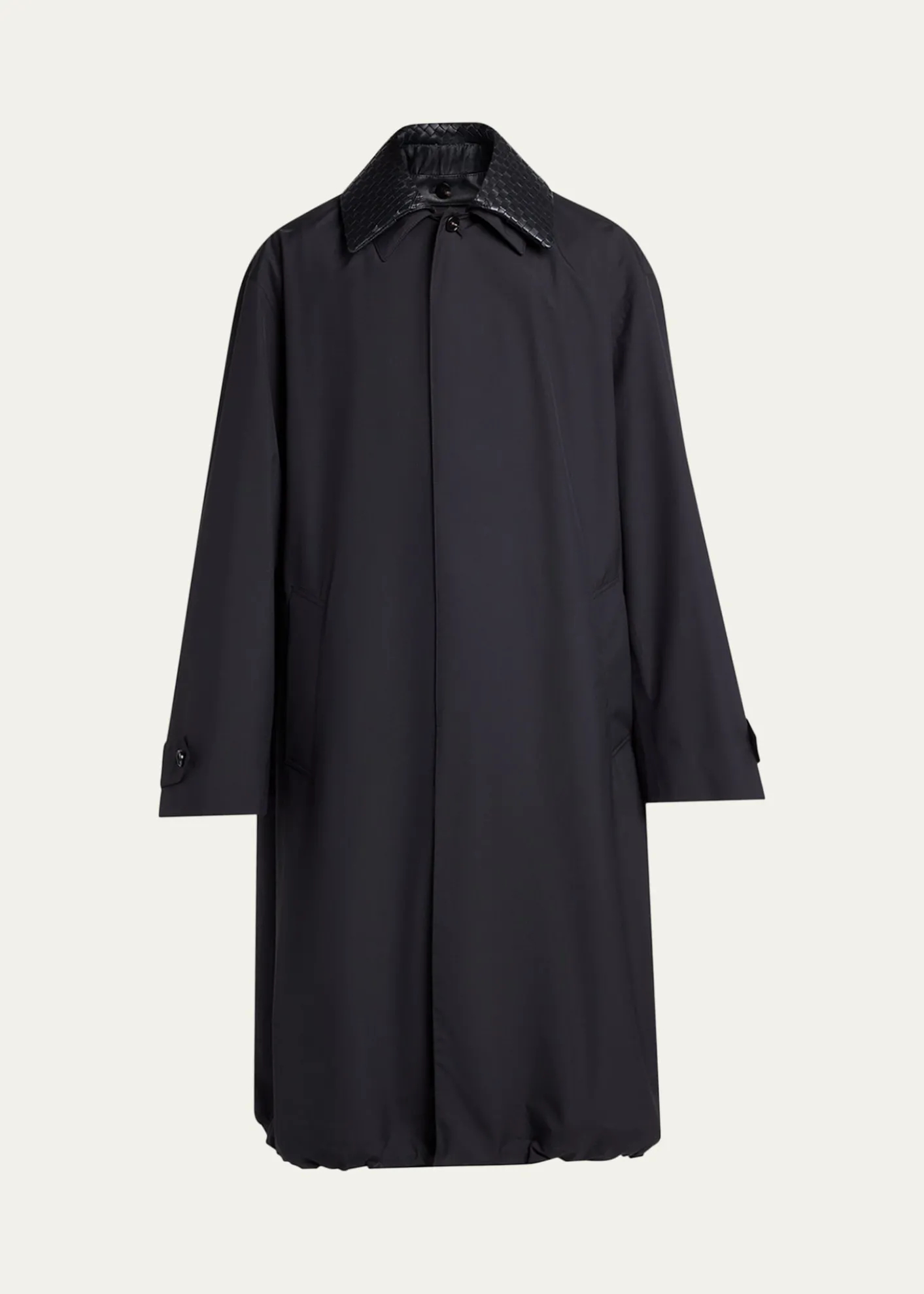 Bottega VenetaMen's Leather Intrecciato-Collar Overcoat