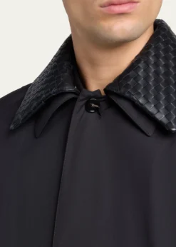 Bottega VenetaMen's Leather Intrecciato-Collar Overcoat
