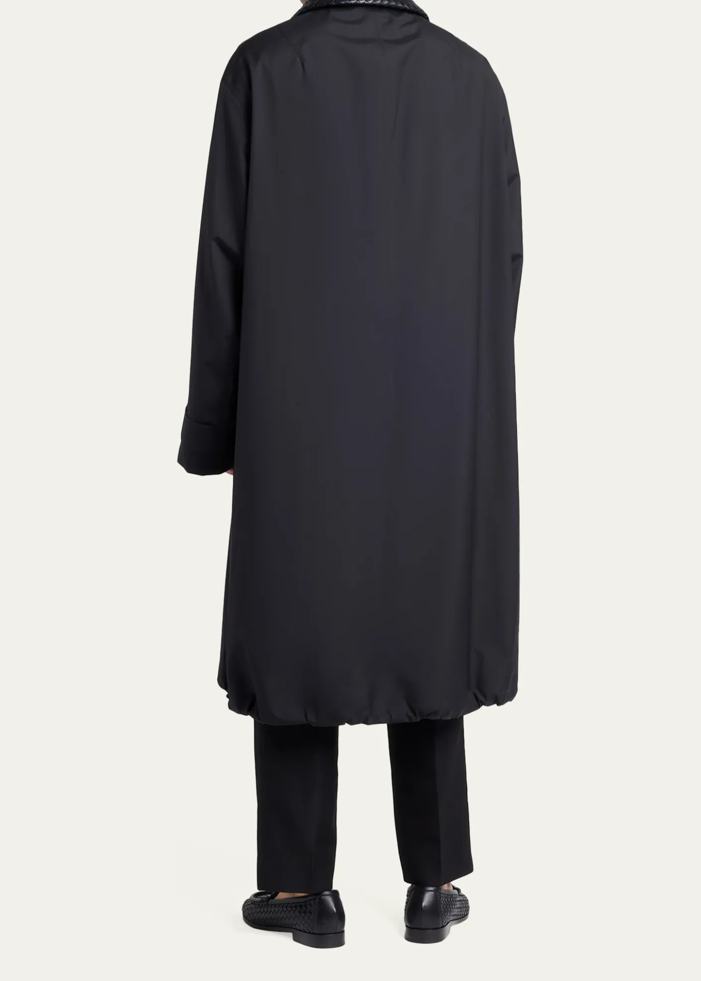 Bottega VenetaMen's Leather Intrecciato-Collar Overcoat