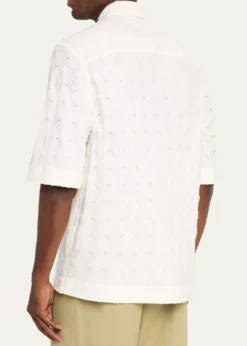 Bottega VenetaMen's Poplin Intrecciato Short-Sleeve Shirt