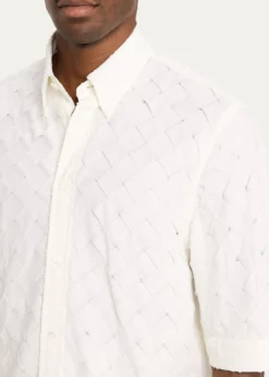 Bottega VenetaMen's Poplin Intrecciato Short-Sleeve Shirt