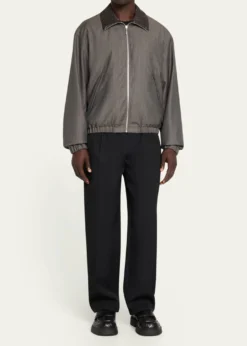 Bottega VenetaMen's Shadow Stripe Intrecciato Leather-Collar Jacket