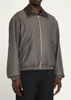 Bottega VenetaMen's Shadow Stripe Intrecciato Leather-Collar Jacket