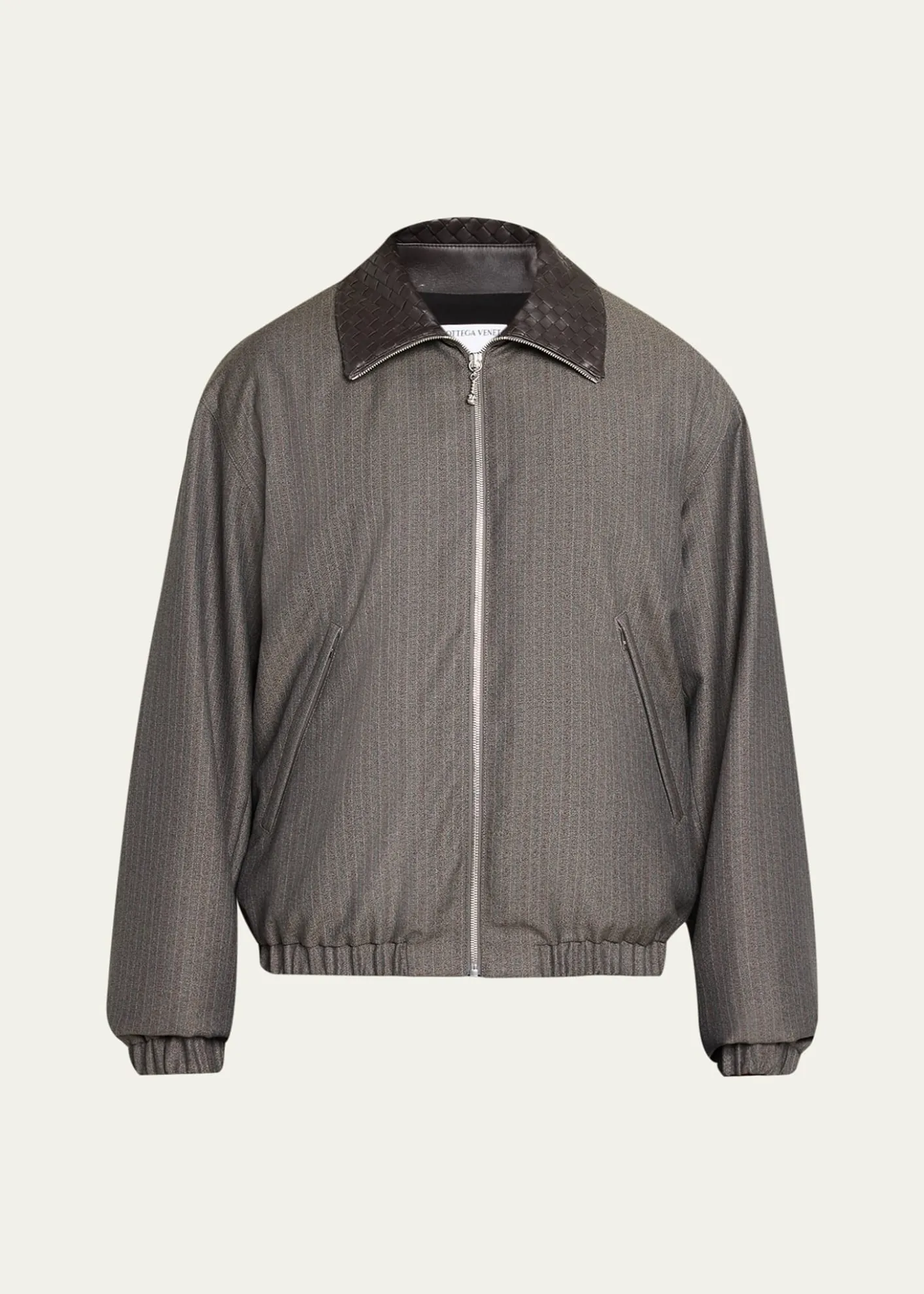 Bottega VenetaMen's Shadow Stripe Intrecciato Leather-Collar Jacket