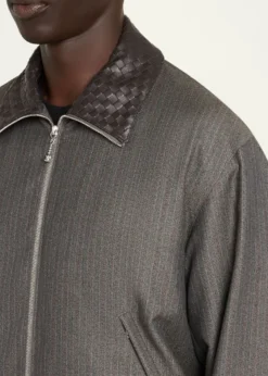 Bottega VenetaMen's Shadow Stripe Intrecciato Leather-Collar Jacket