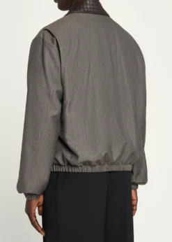Bottega VenetaMen's Shadow Stripe Intrecciato Leather-Collar Jacket