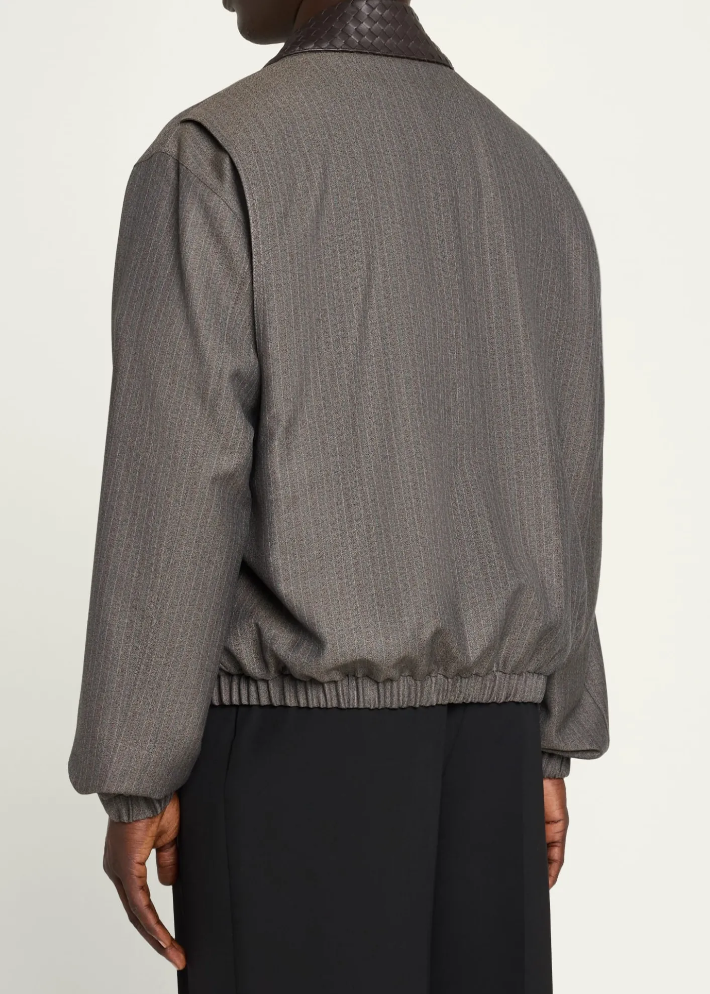 Bottega VenetaMen's Shadow Stripe Intrecciato Leather-Collar Jacket