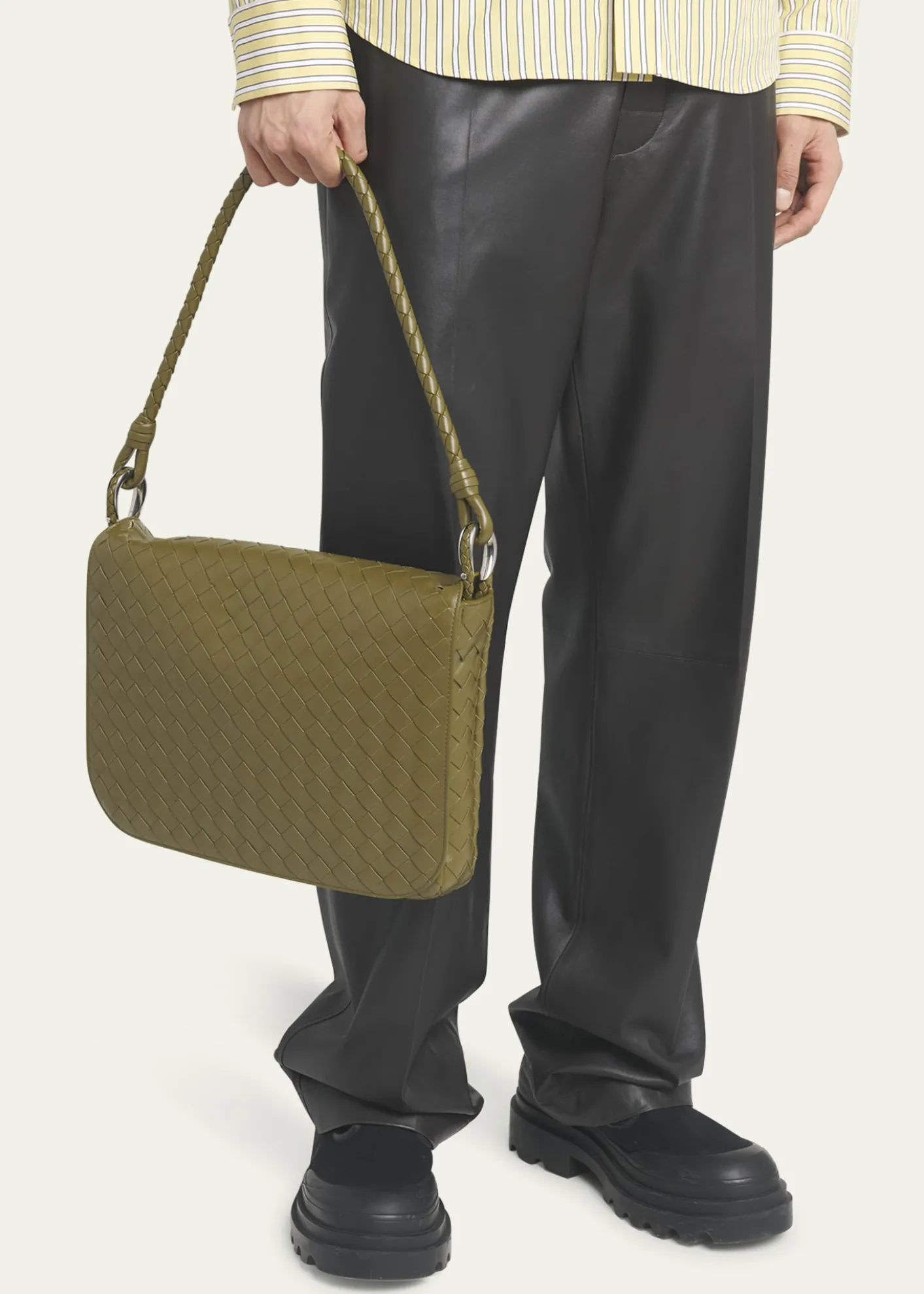 Bottega VenetaMen's Swing Small Intrecciato Leather Crossbody Bag
