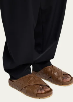 Bottega VenetaMen's Tarik Intrecciato Leather Crisscross Sandals