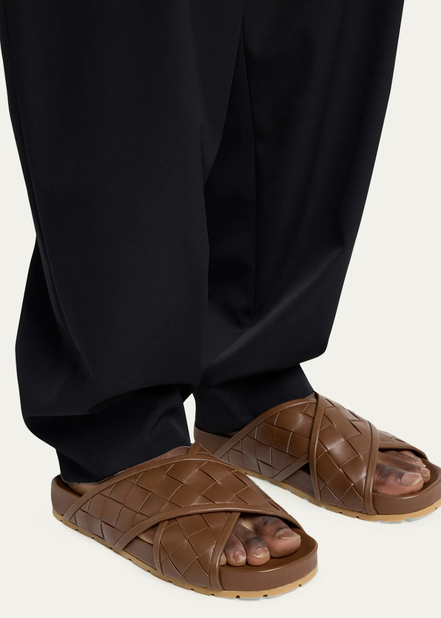Bottega VenetaMen's Tarik Intrecciato Leather Crisscross Sandals