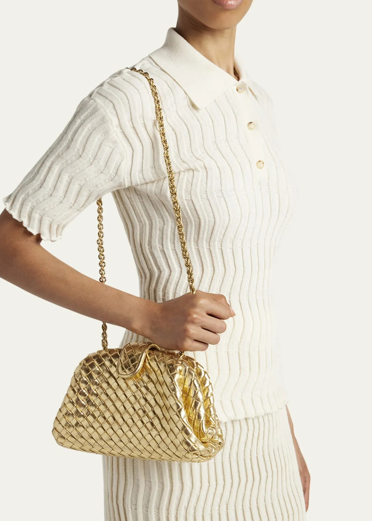Bottega VenetaMini Lauren 1980 Metallic Leather Clutch Bag