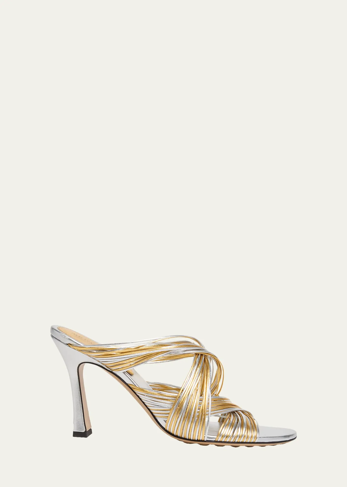 Bottega Veneta90mm Rana Metallic Leather Tubular Mules