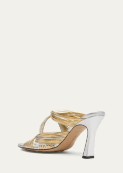 Bottega Veneta90mm Rana Metallic Leather Tubular Mules