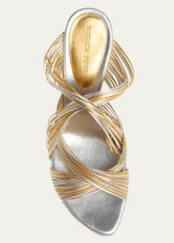 Bottega Veneta90mm Rana Metallic Leather Tubular Mules