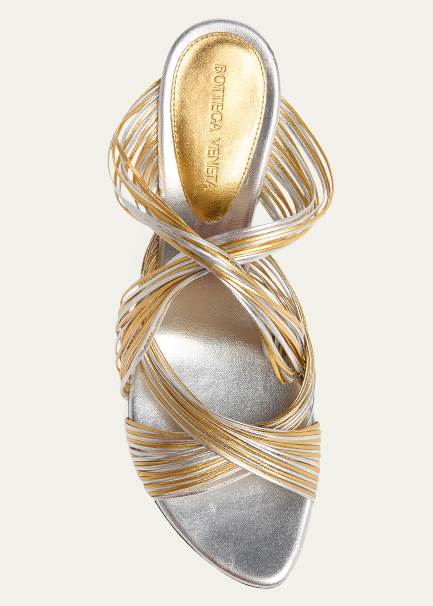 Bottega Veneta90mm Rana Metallic Leather Tubular Mules