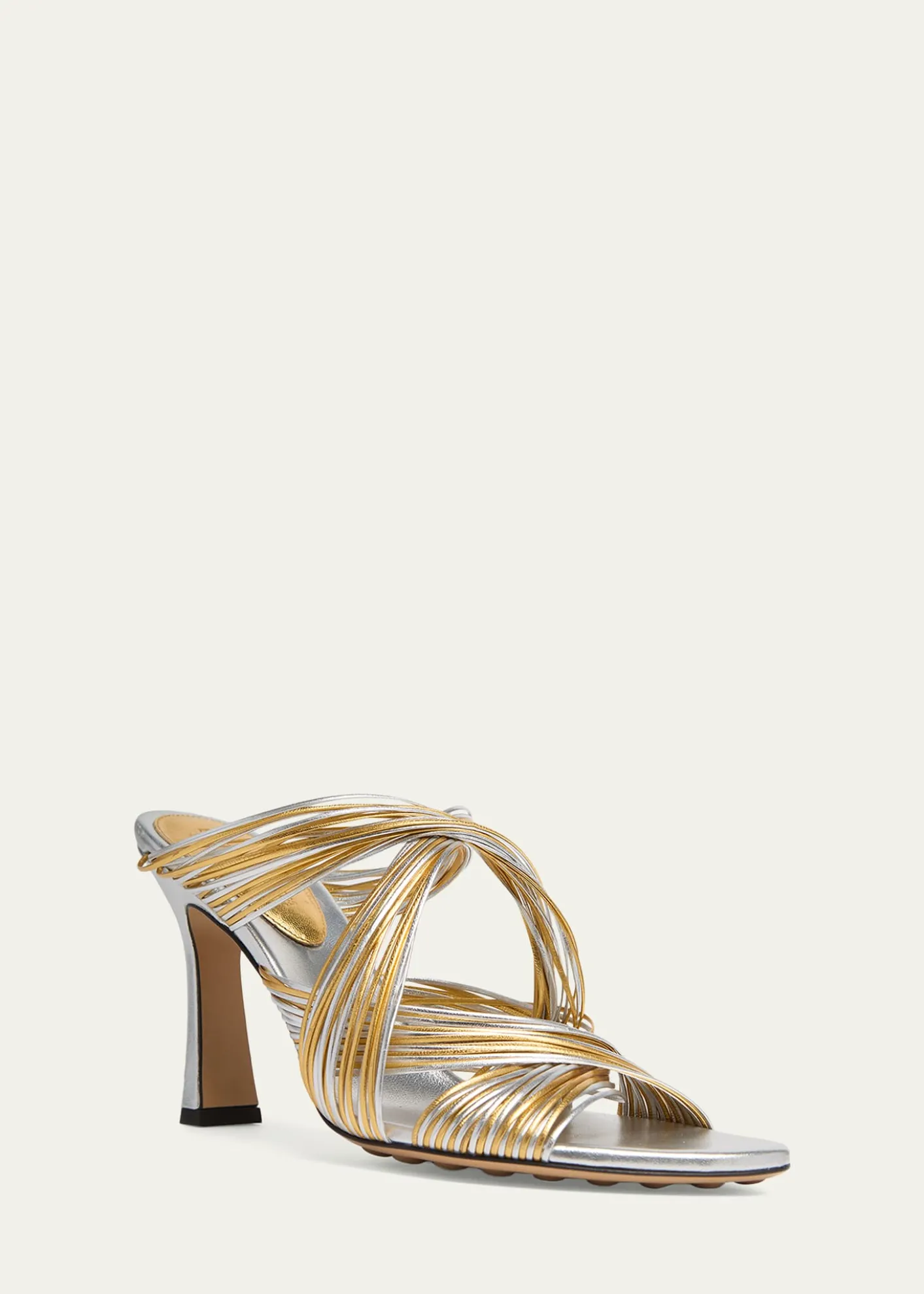 Bottega Veneta90mm Rana Metallic Leather Tubular Mules