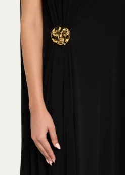 Bottega VenetaMock-Neck Gathered Jersey Asymmetric Midi Dress