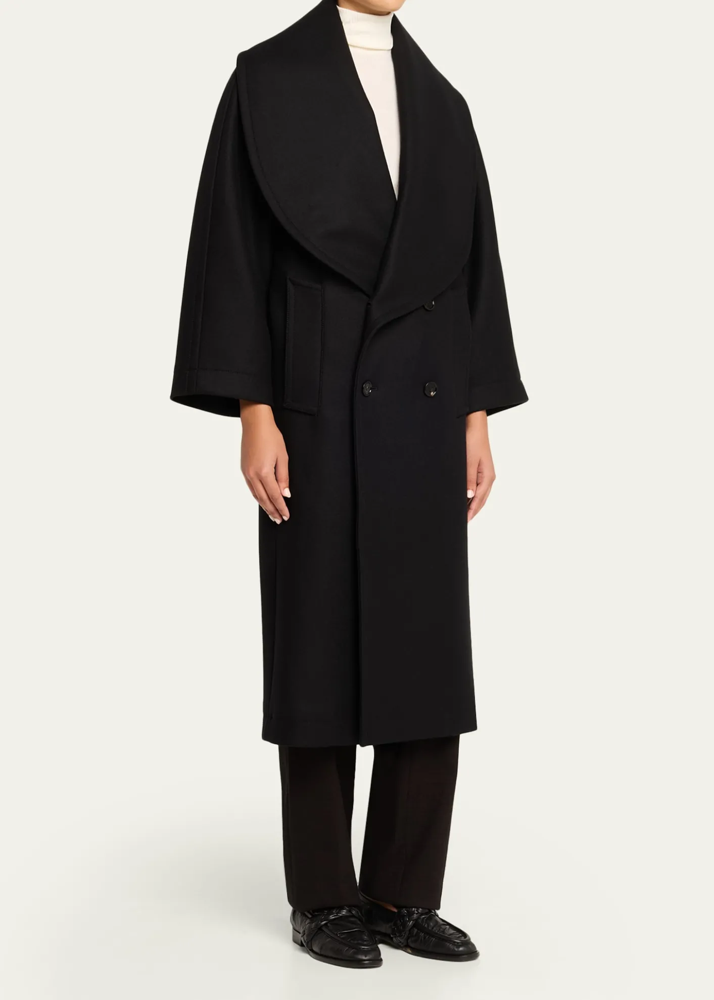 Bottega VenetaOversized Collar Double-Breasted Wool-Blend Coat