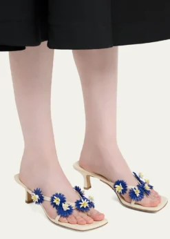 Bottega VenetaRiva Floral Leather Kitten-Heel Sandals