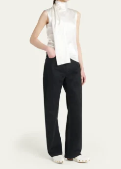 Bottega VenetaScarf-Neck Satin Sleeveless Top