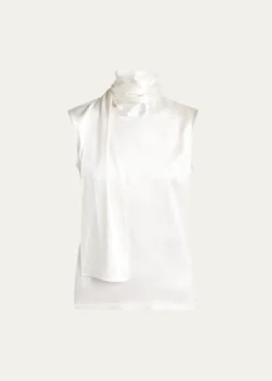 Bottega VenetaScarf-Neck Satin Sleeveless Top