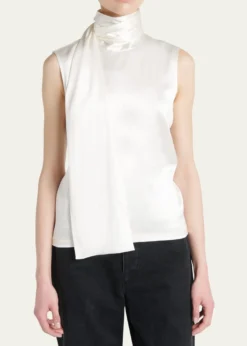 Bottega VenetaScarf-Neck Satin Sleeveless Top