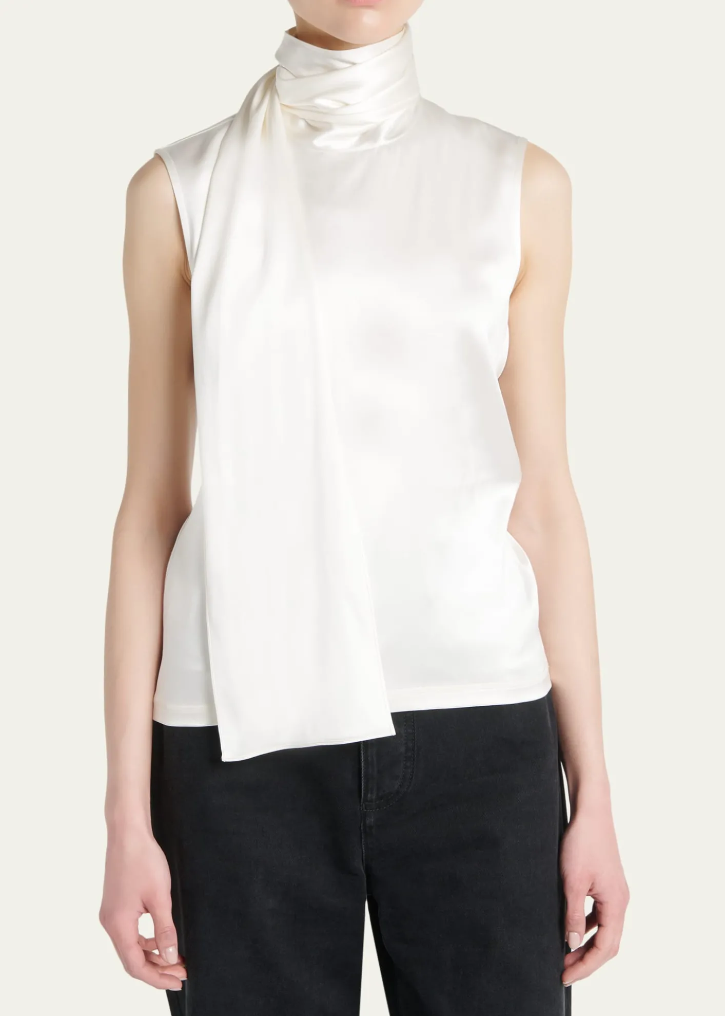 Bottega VenetaScarf-Neck Satin Sleeveless Top