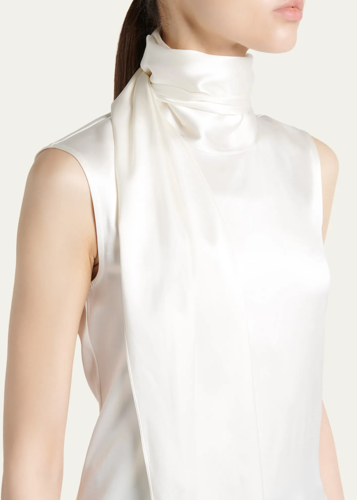 Bottega VenetaScarf-Neck Satin Sleeveless Top
