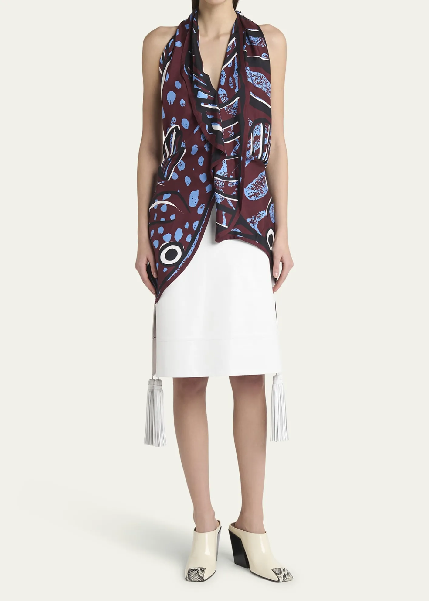 Bottega VenetaShiny Leather Skirt with Tassels