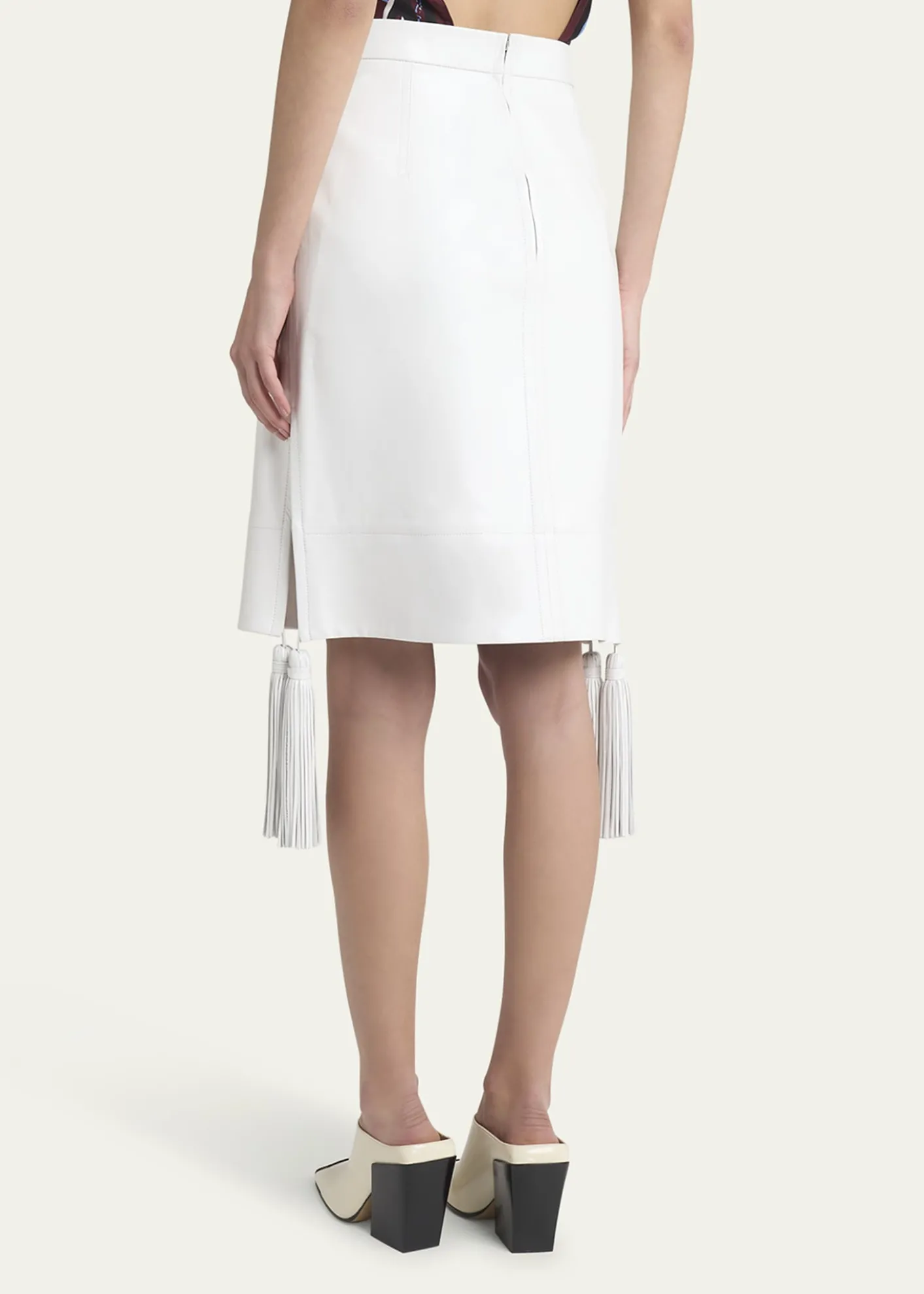 Bottega VenetaShiny Leather Skirt with Tassels