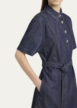 Bottega VenetaShort-Sleeve Belted Denim Shirtdress