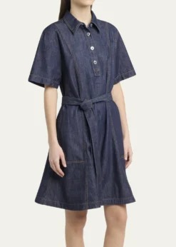 Bottega VenetaShort-Sleeve Belted Denim Shirtdress