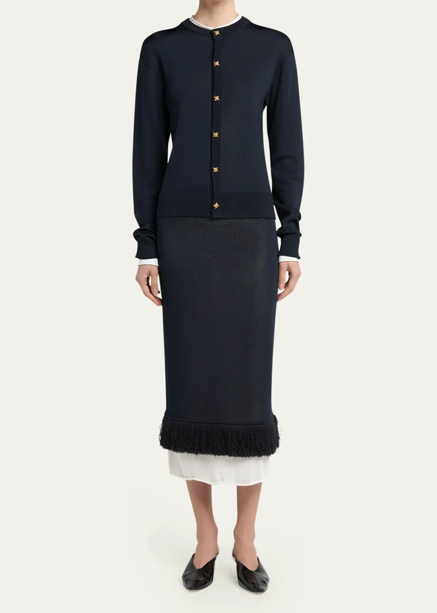 Bottega VenetaSilk Double Knit Crewneck Cardigan