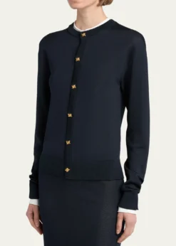 Bottega VenetaSilk Double Knit Crewneck Cardigan