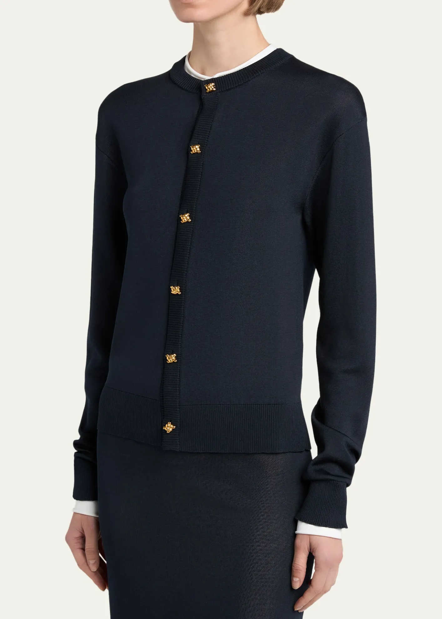 Bottega VenetaSilk Double Knit Crewneck Cardigan