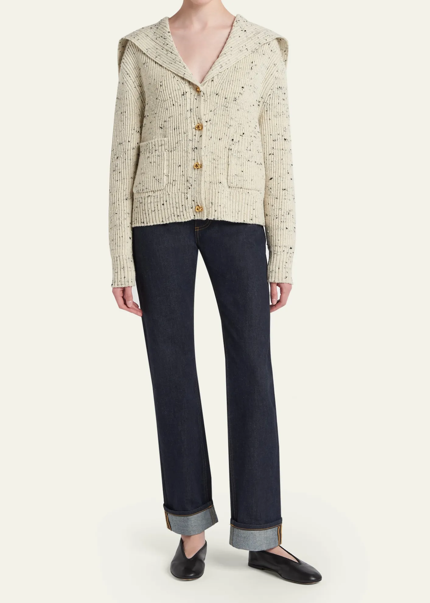 Bottega VenetaSpeckled Rib Sailor-Collar Cardigan