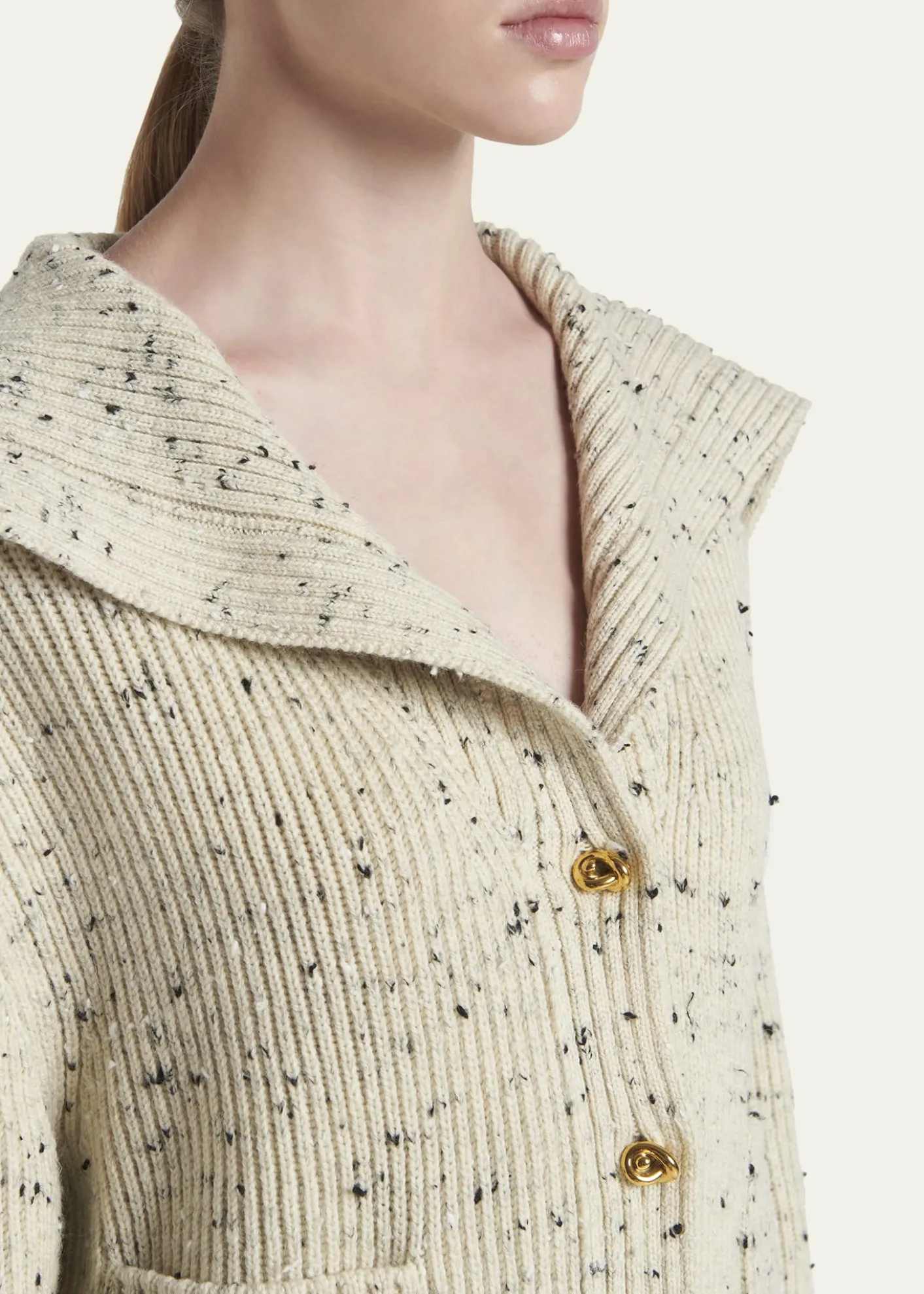 Bottega VenetaSpeckled Rib Sailor-Collar Cardigan