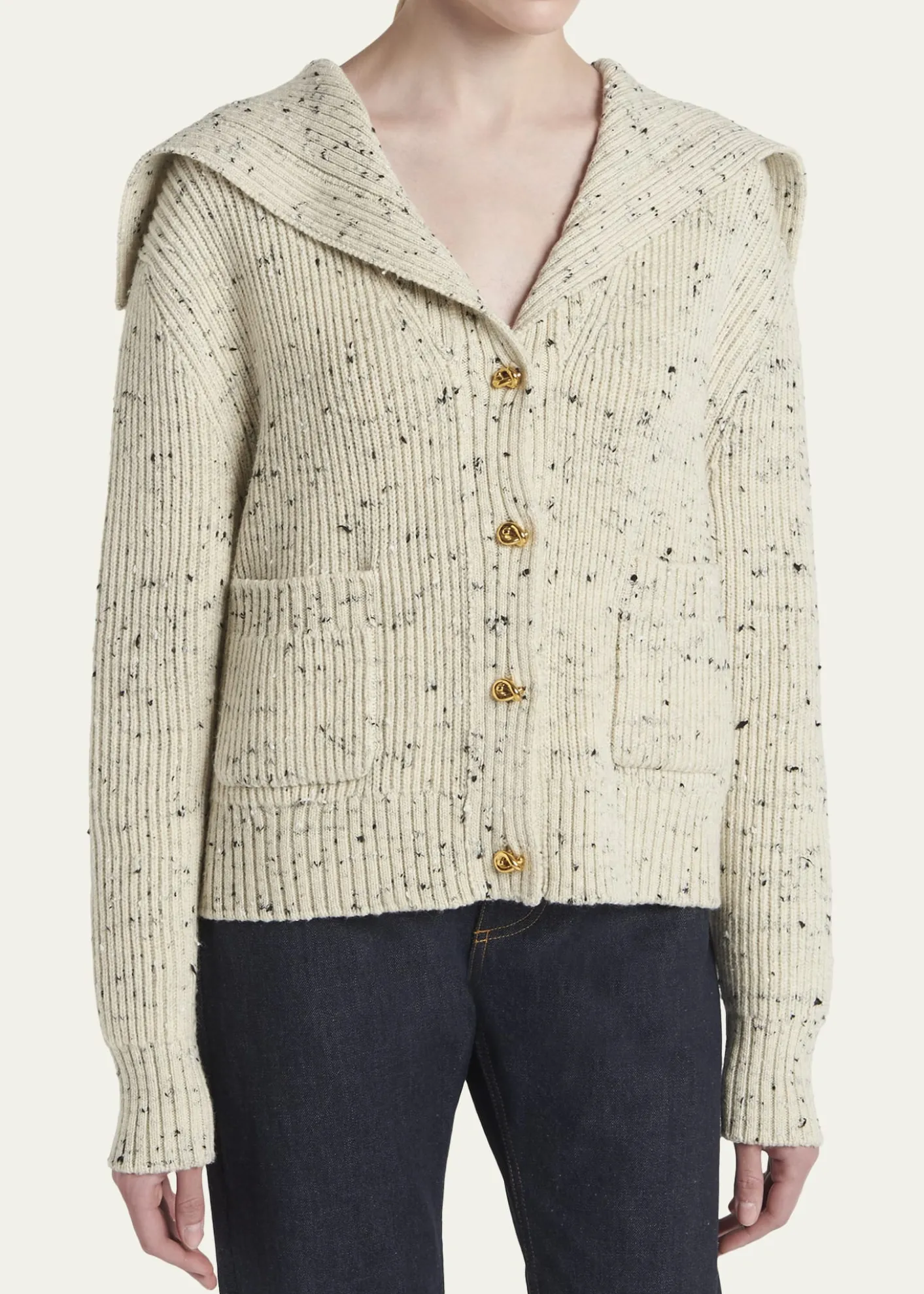 Bottega VenetaSpeckled Rib Sailor-Collar Cardigan