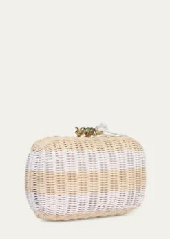 Bottega VenetaStriped Woven Rattan Clutch Bag