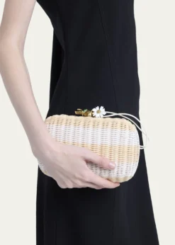 Bottega VenetaStriped Woven Rattan Clutch Bag