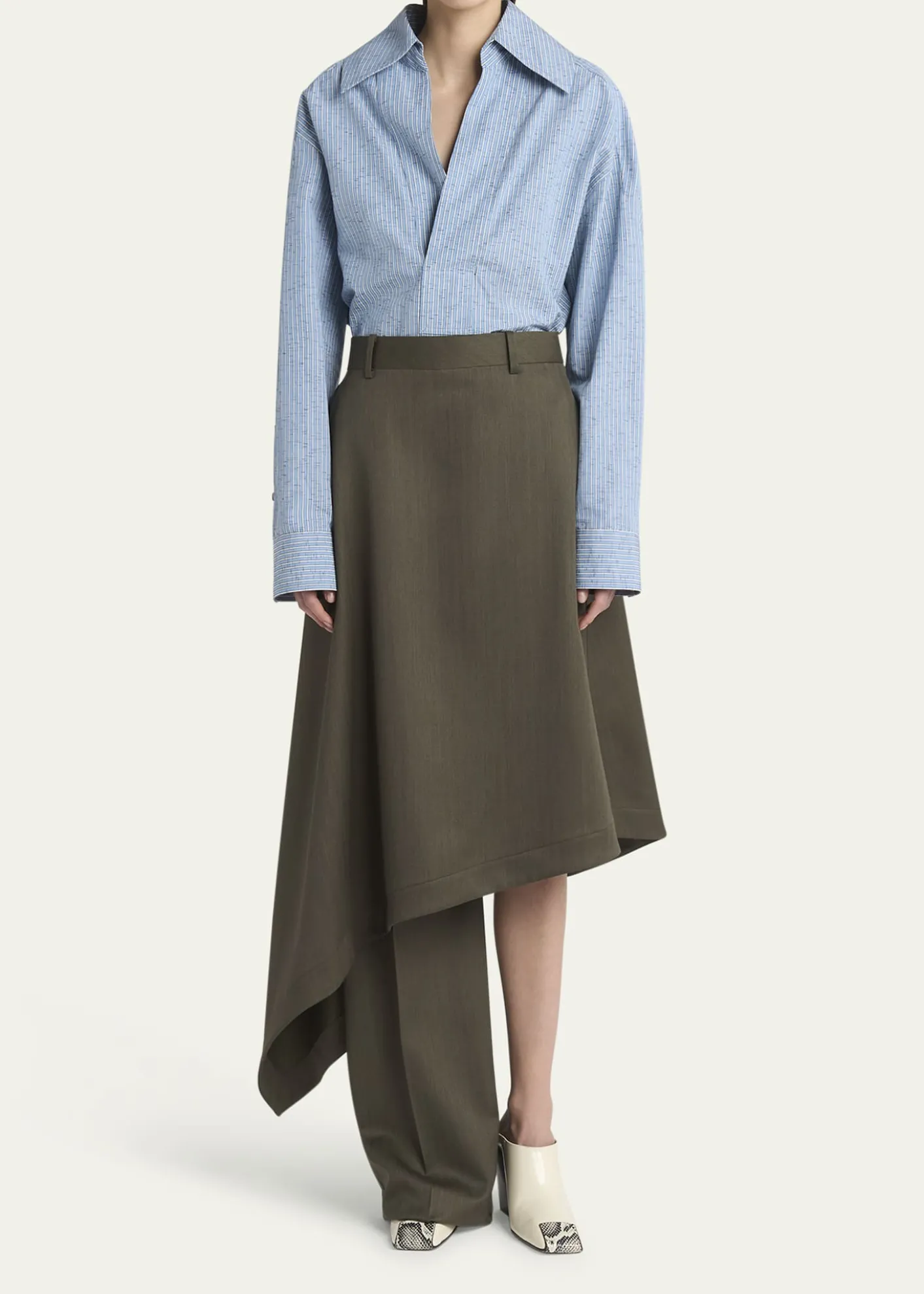 Bottega VenetaStripe Irregular Cotton Linen Shirt