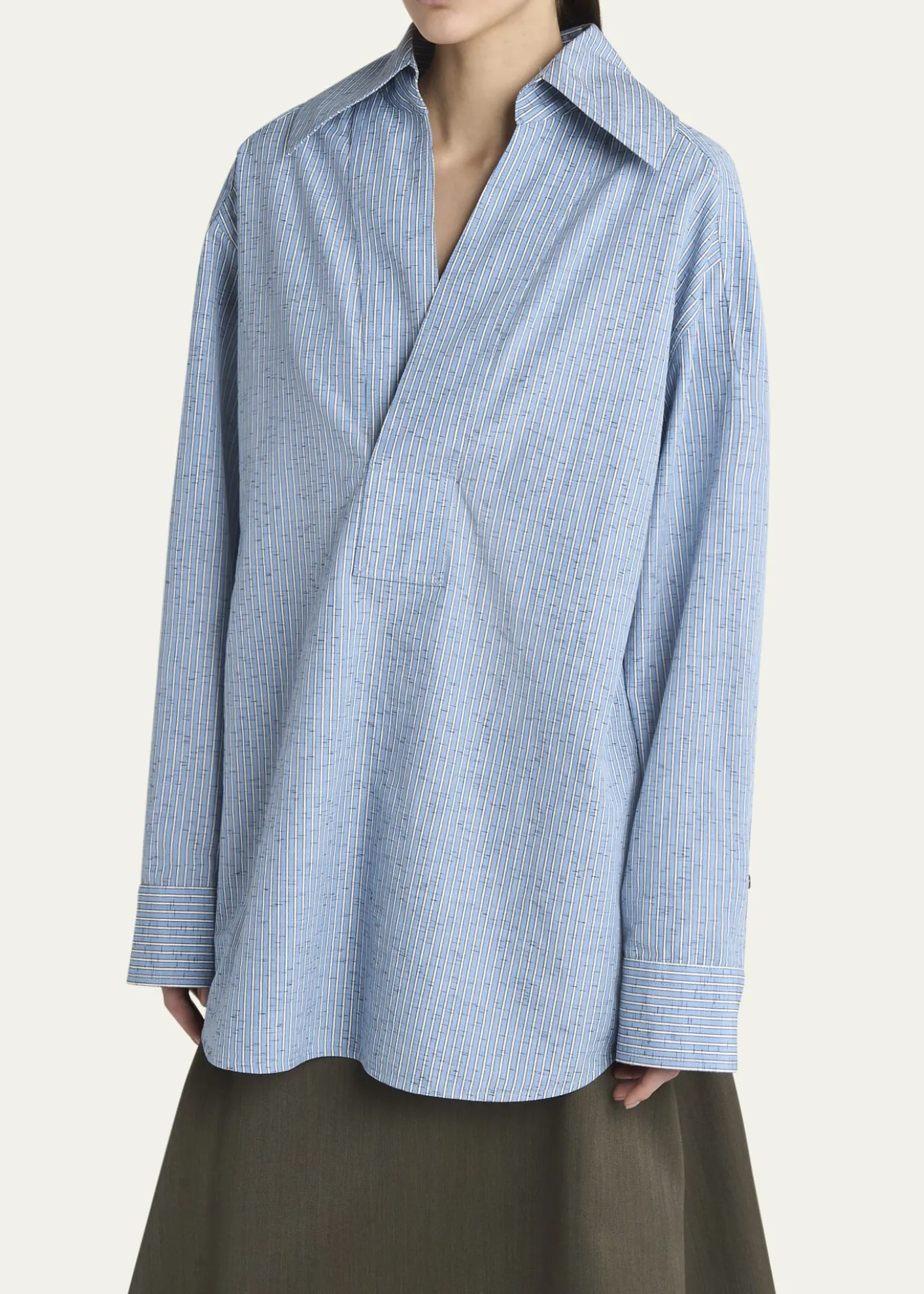 Bottega VenetaStripe Irregular Cotton Linen Shirt
