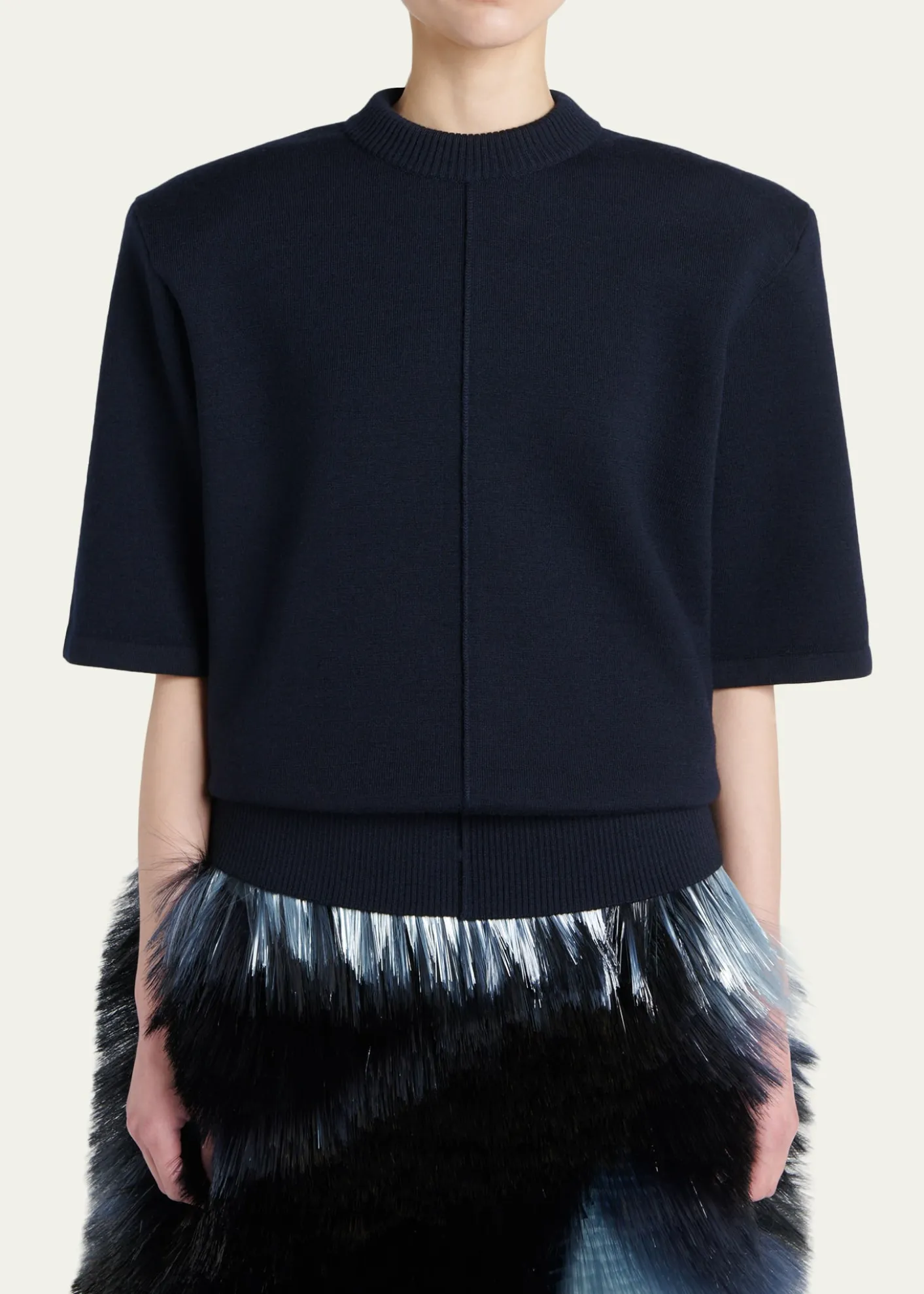 Bottega VenetaTailored Wool Knit Short-Sleeve Sweater