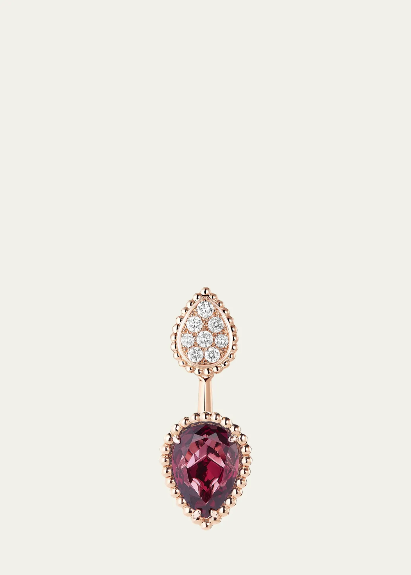 Boucheron18K Pink Gold Serpent Boheme Rhodolite and Diamond Pave Earring, Single